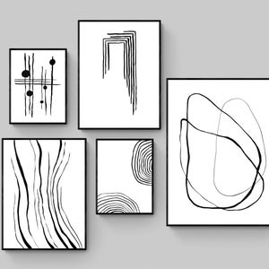 Gallery wall set of 5, black and white abstract art print, abstract wall set, gallery wall art, minimal prints, printable wall art set