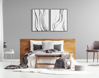 Abstract Line Art Prints: Black and White Gallery Wall Set (Digital Download)
