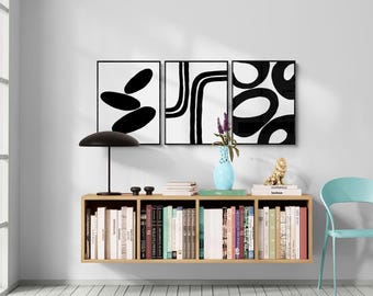Black and White Abstract Art Prints - Gallery Wall Set of 3 (Digital Download)