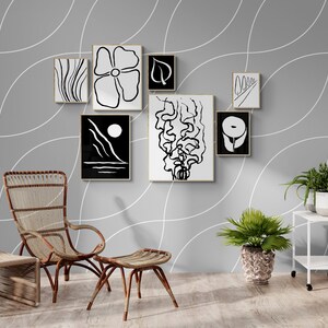 Gallery wall set of 7, black and white abstract art print, neutral abstract wall set, gallery wall art, minimal prints, printable wall art
