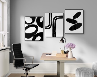 Black and White Abstract Art Prints: Gallery Wall Set (Digital Download)