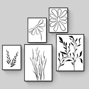 Gallery wall set of 5, black and white abstract art print, abstract wall set, gallery wall art, minimal prints, printable wall art set