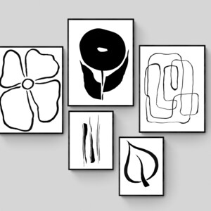 Gallery wall set of 5, black and white abstract art print, abstract wall set, gallery wall art, minimal prints, printable wall art set