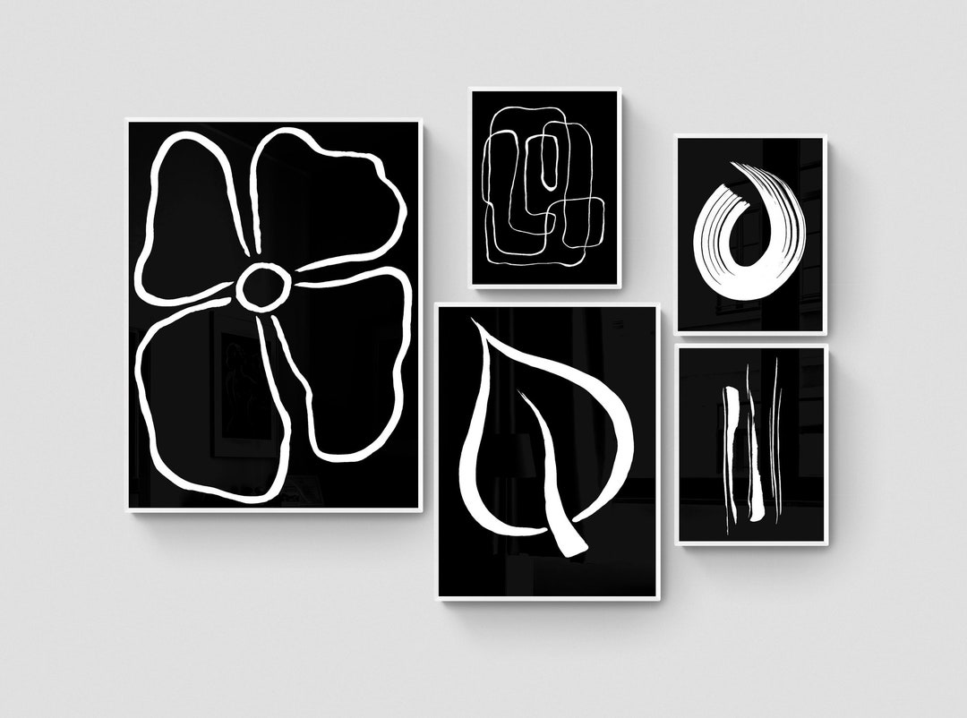 Black and White Abstract Art Print Set of 5 (digital Download) - Etsy