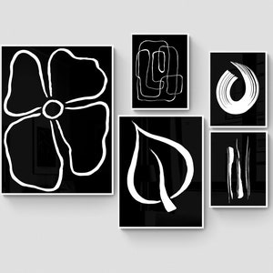 Gallery wall set of 5, black and white abstract art print, abstract wall set, gallery wall art, minimal prints, printable wall art set