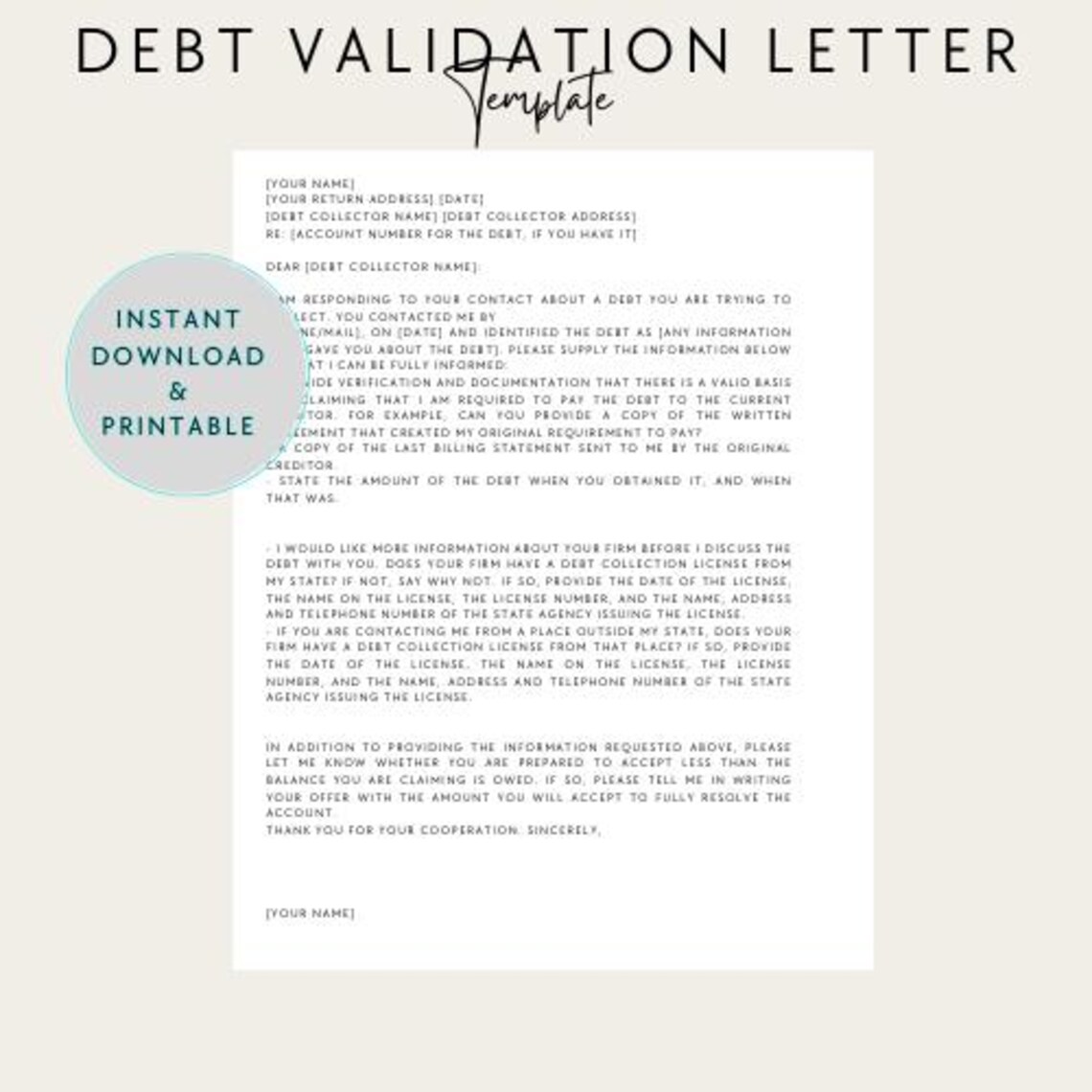 Debt Collection Dispute Letter Template (printable PDF) Etsy