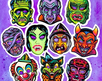 Retro and Vintage Halloween Masks / 70's / Holographic stickers