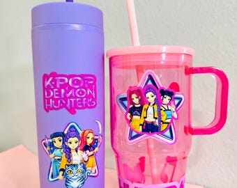 Kawaii acrylic Tumbler with straw,  Personalized Kpop gift, Cute Anime Manga water Bottle
