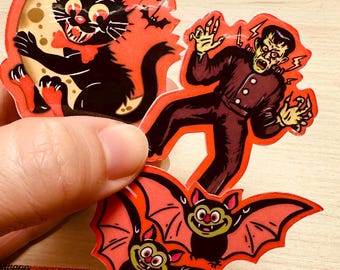 Vintage Halloween Stickers, Retro Halloween Decals for Scrapbooking, Cute spooky Pumpkin, Nostalgic Halloween Art