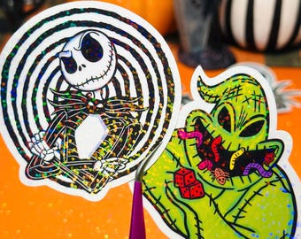 Nightmare Before Christmas Holographic Sticker | Jack and Sally, Waterproof