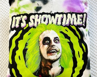 Beetlejuice Tie-Dye Hoodie: DTF Print, Hand-Painted - L Size