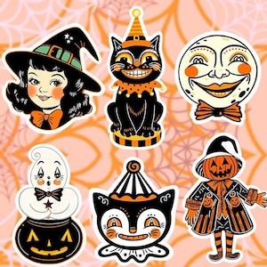 Retro Halloween Stickers| 6 BIG Stickers Pack| Waterproof holographic laminated