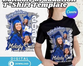 Custom Shirt Design PNG for Shirts Sublimation Graduation Template Personalized Grad 2024 Class Editable Shirt Template Canva Design