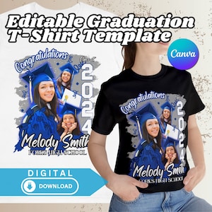 Custom Shirt Design PNG for Shirts Sublimation Graduation Template Personalized Grad 2024 Class Editable Shirt Template Canva Design