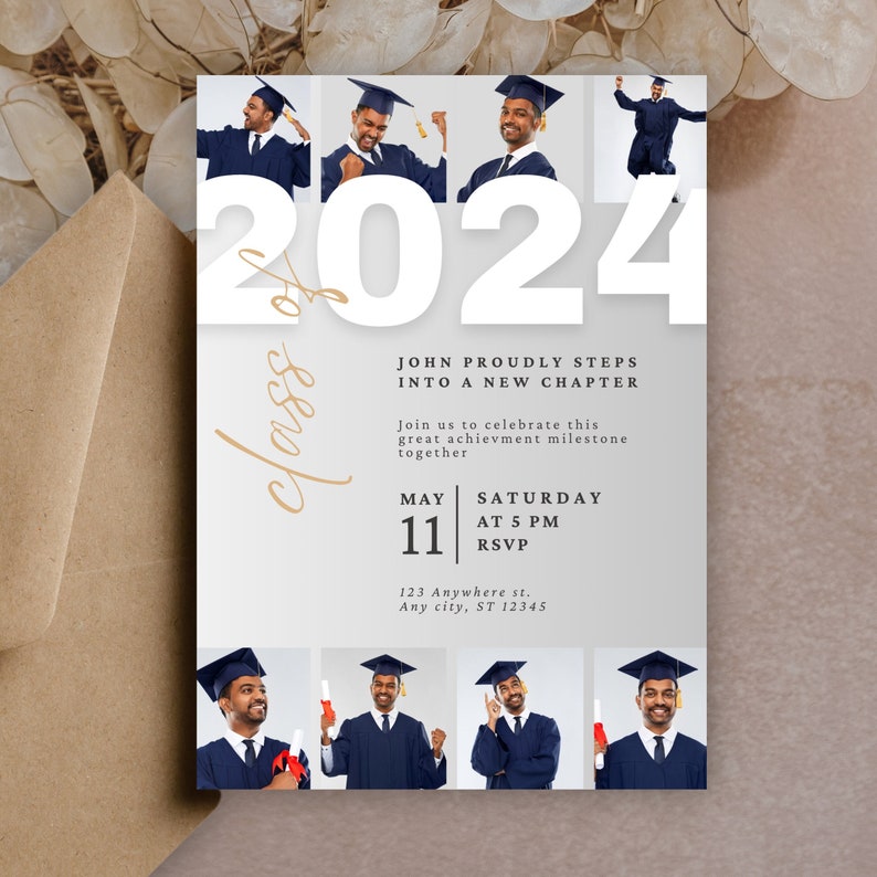 Graduation Invitation Template Canva Editable Graduate Announcement