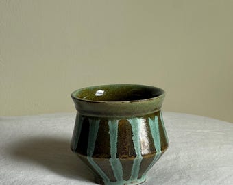 Green blue handmade wheel thrown stoneware ceramic tea cup #2
