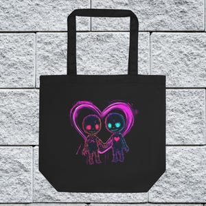 Voodoo Love Black Tote Bag | Valentine Bag Valentine&#39;s Gift Spooky Present Gothic Heart Witch Style Doll Goth Vibes