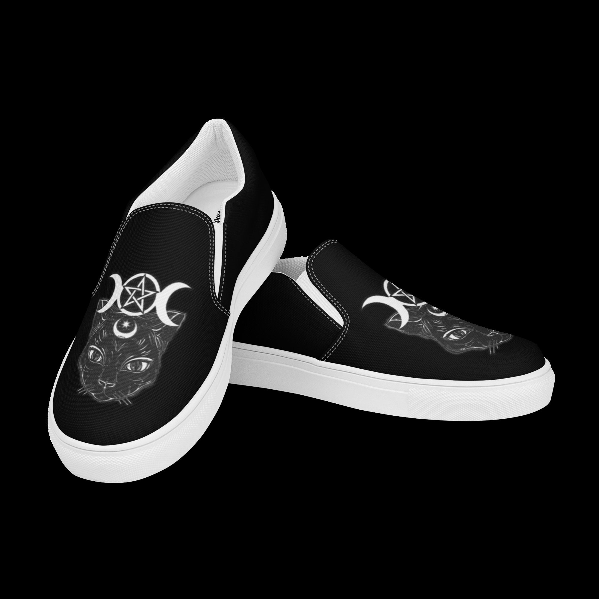 Moon Magick Cat Men's Slipon Black Canvas Shoes Witch Witchcraft Pagan