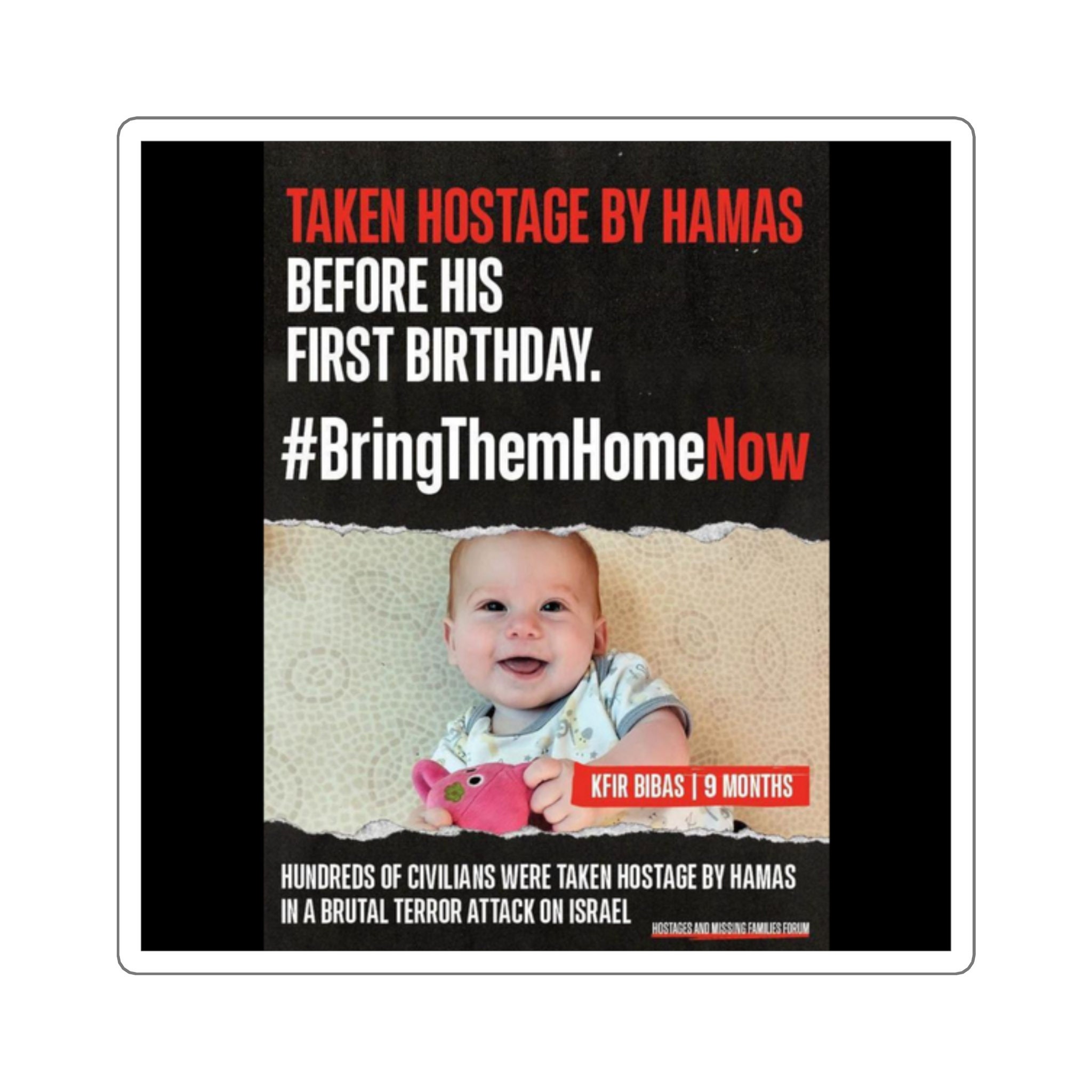 Free Kfir Bibas Bring Them Home Israeli Hostages Stickers 2x2, 3x3, 4x4
