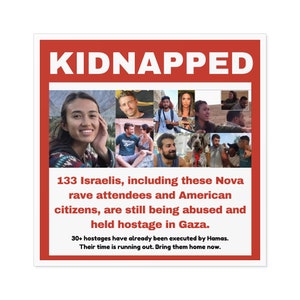 Save The Nova Festival Hostages Stickers, Bring Them Home Now Pro Israel, 4"x4", 5"x5", 6"x6"