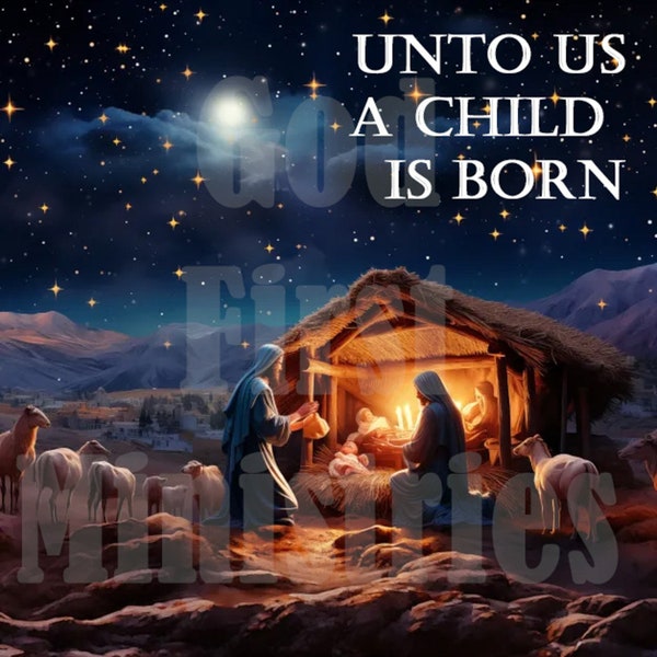 Unto Us a Child Is Born - Christian digital artwork for desktop wallpaper, e-cards, social media posts (digital download in PNG & JPG)