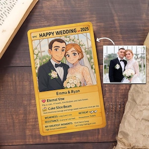 Tarjeta de Poke personalizada para aniversario de bodas, deseos de aniversario de bodas, regalo con foto personalizada con temática de anime para aniversario, regalo de tarjeta de amor.