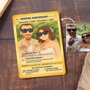 Tarjeta de Poke personalizada para aniversario de bodas, deseos de aniversario de bodas, regalo con foto personalizada con temática de anime para aniversario, regalo de tarjeta de amor.