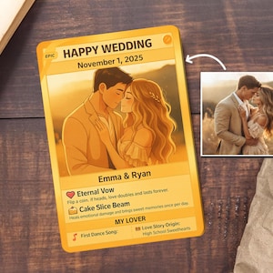 Tarjeta de Poke personalizada para aniversario de bodas, deseos de aniversario de bodas, regalo con foto personalizada con temática de anime para aniversario, regalo de tarjeta de amor.