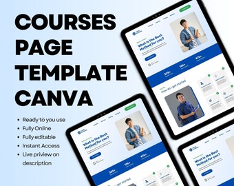 Canva Education Course Landing Page Template Easy to Use, Canva Course Website, Website Course Template, Canva Sales Site, Course Page Canva