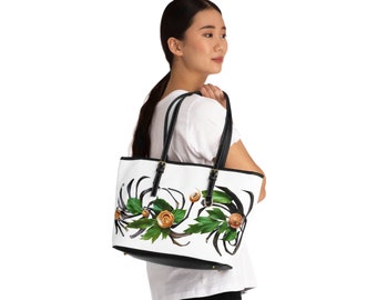Eco-Friendly Leaf and Citrus Art Bag - Stylish & Sophisticated - Nature-Inspired Design - Gift for Women, Leather Shoulder Bag