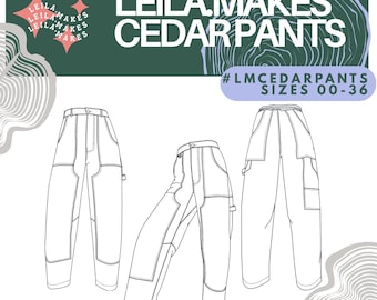 Patrón de pantalones Cedar (PDF, género neutro), tallas 00-36, nivel de costura intermedio, pernera barril, pantalones de escalada, pantalones de trabajo, refuerzo en la entrepierna.
