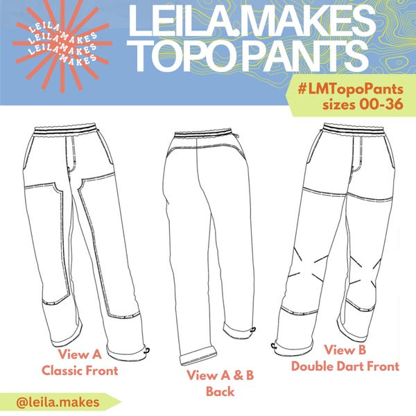 Topo Pants PDF Gender Neutral Pattern, Sizes 00-36, Confident Beginner Sewing Level, Relaxed fit, Straight Leg, Climb Pants, Work Pants