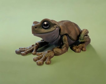 Figura de rana arbórea blanca impresa en 3D: figura articulada de escritorio