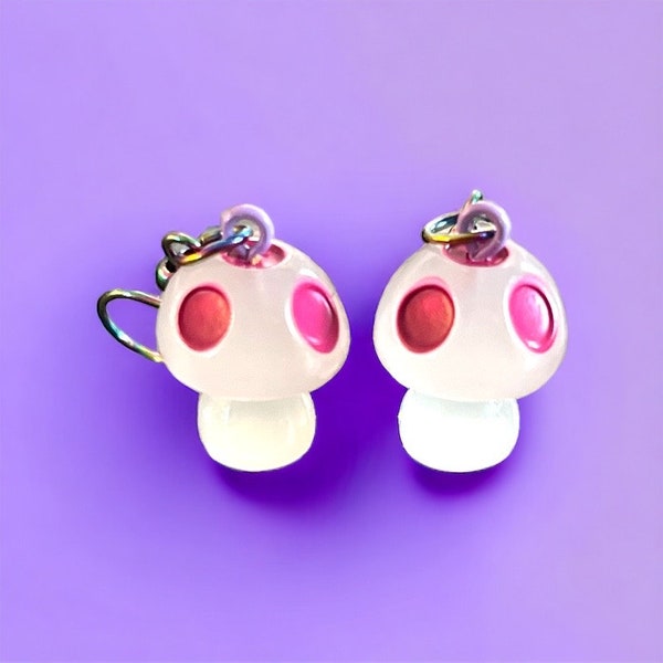 Glow in the Dark Mushroom Earrings | Shroom Earrings | Glow Mushrooms  | Handmade | Multi-color Mushrooms | Earrings | Holigraphic Hooks