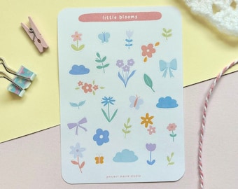 Flowers Clouds Bows Matte Sticker Sheet | Floral Planner Notebook Stickers | Cute Planner Journal Stickers | Scrapbook Stickers