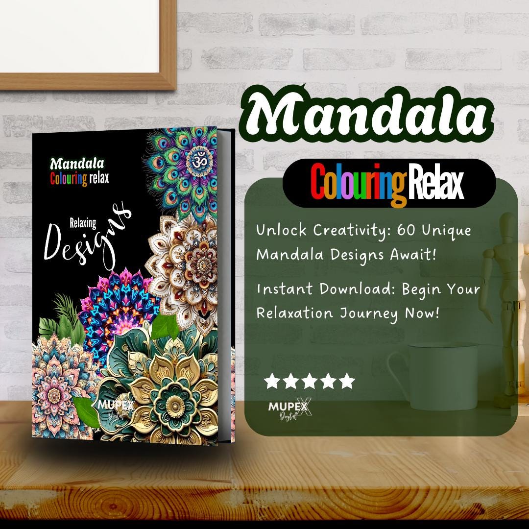 60pages Mandala Coloring Book, Printable Adult Coloring Pages, Instant ...