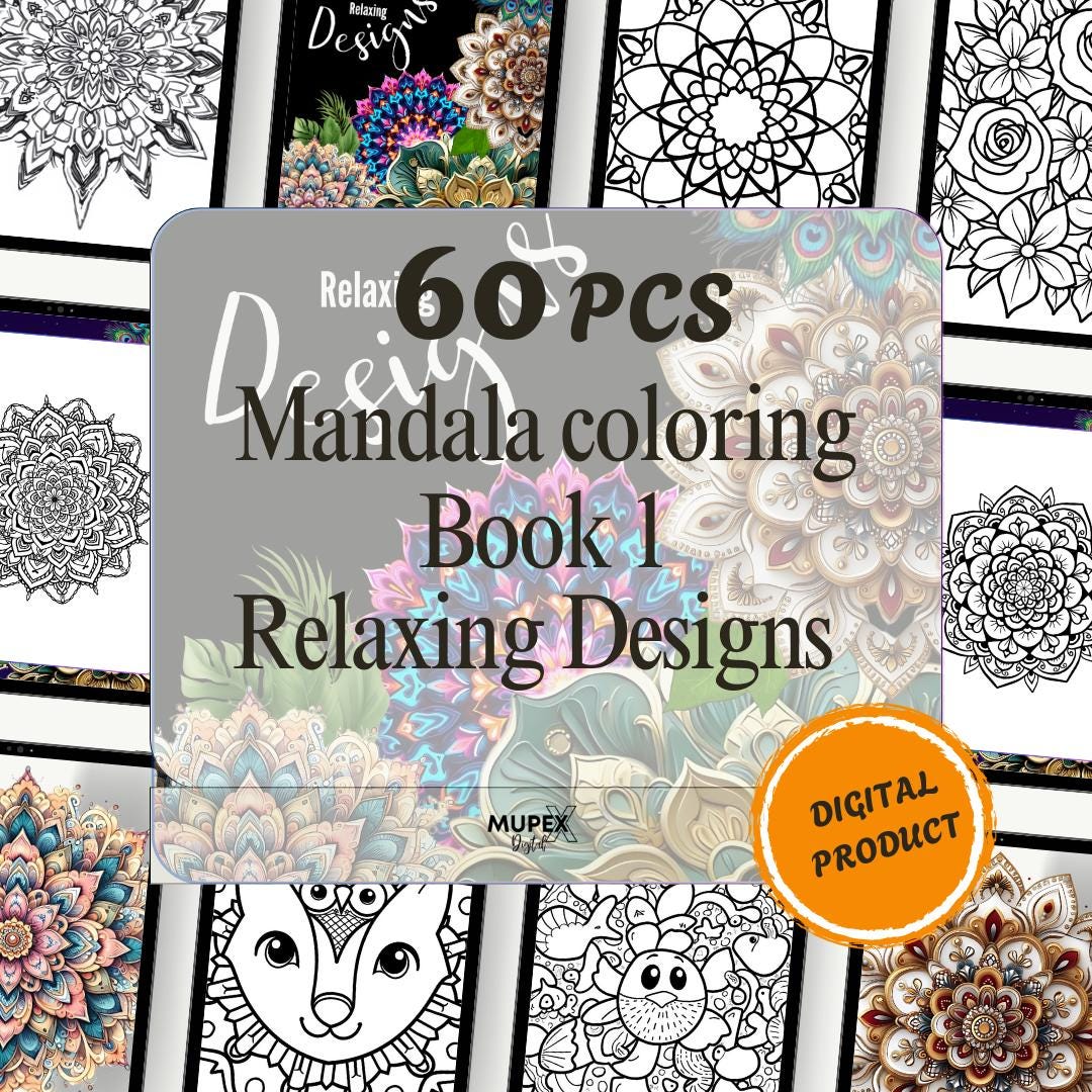 60pages Mandala Coloring Book, Printable Adult Coloring Pages, Instant ...