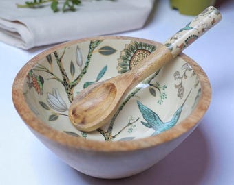 Handcrafted Mangowood Salad Bowl Set with Spoon Mothers day Gift