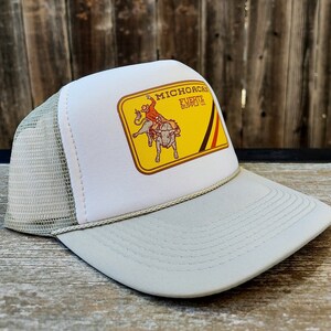 Old English Michoacan Embroidered Trucker Mesh Cap - White On Black, Adjustable Snapback, Flat Bill - View #4