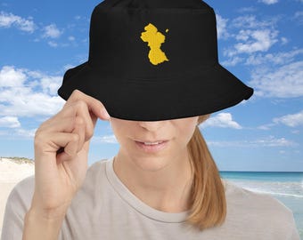 Guyananischer Eimerhut, gestickte Guyana-Karte, Guyanesischer Unisex-Eimerhut, Guyana-Flaggenhut