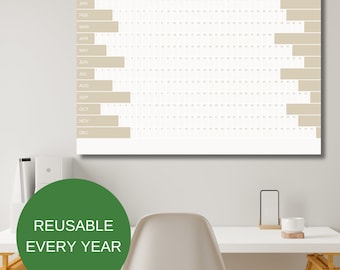 Reusable Giant Yearly Wall Calendar (Full Year Horizontal, Printable Office Calendar, A1/A0 Size)