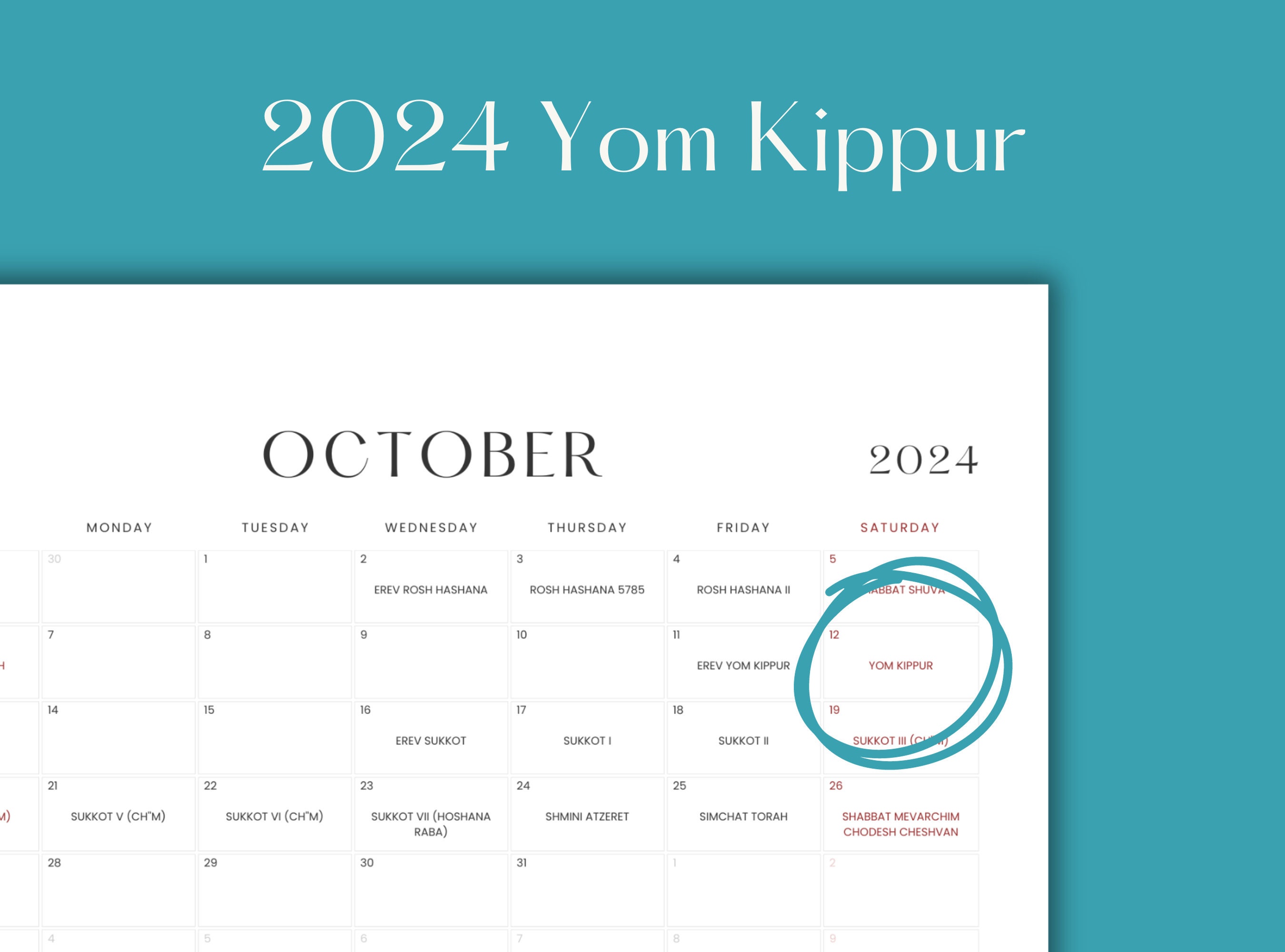 2025 Hebrew Calendar 5784/5785 jewish Dates & Israelite Holidays, A3/A4