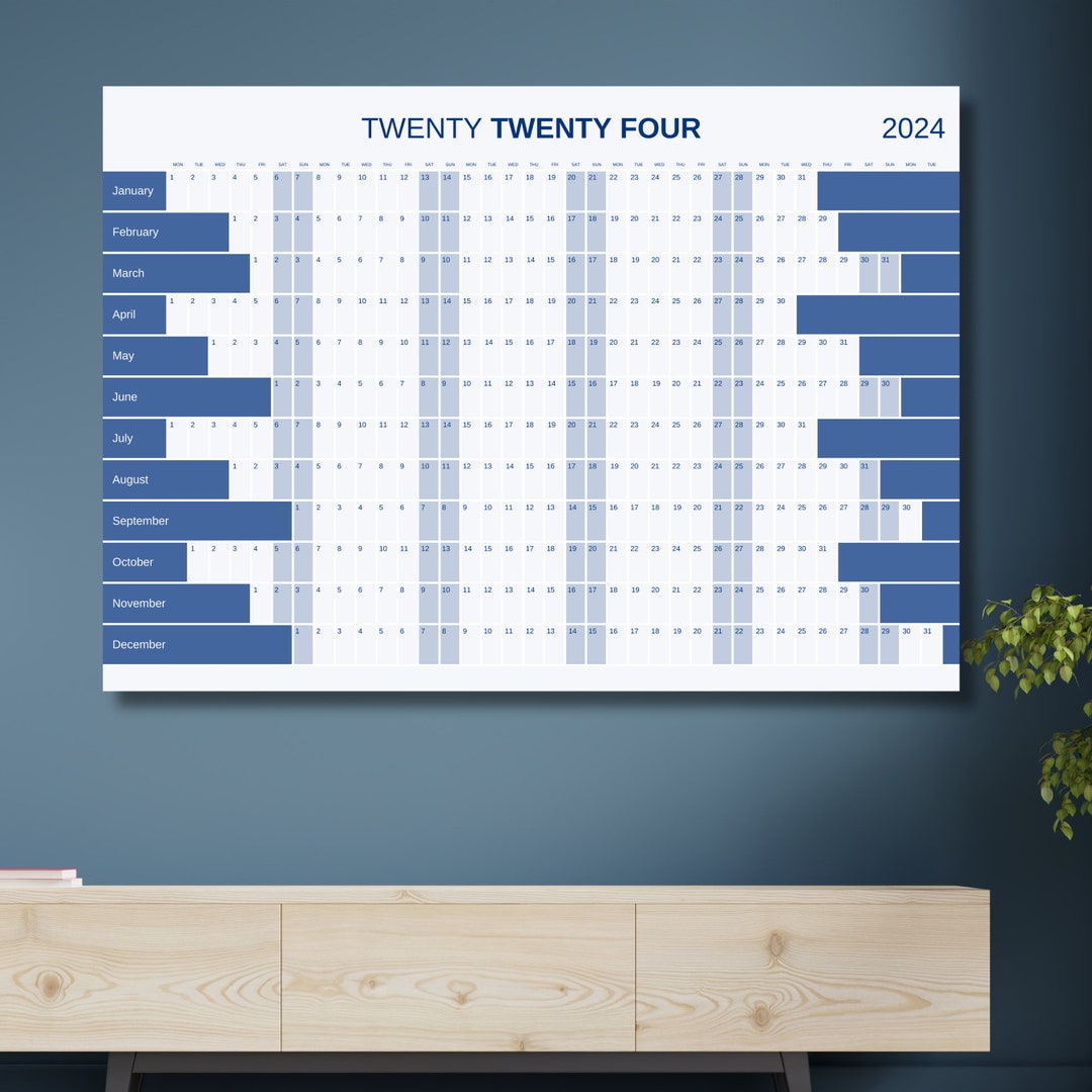 2024 Big Wall Yearly Calendar pastel Blue, A0/A1 Size, PDF Download Etsy