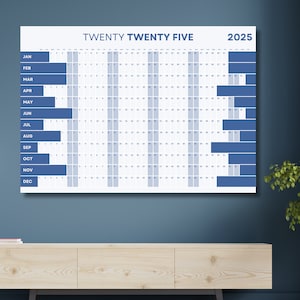 Calendario anual de gran tamaño 2025 (azul pastel, póster tamaño A0/A1, año completo, descargable)
