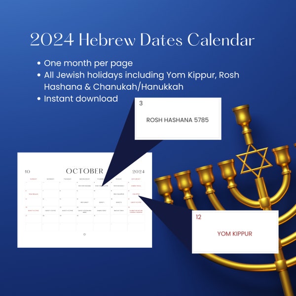 2024 Hebrew Calendar 5784/5785 (Jewish Dates & Israelite Holidays, A3/A4 Printable Wall Planner)