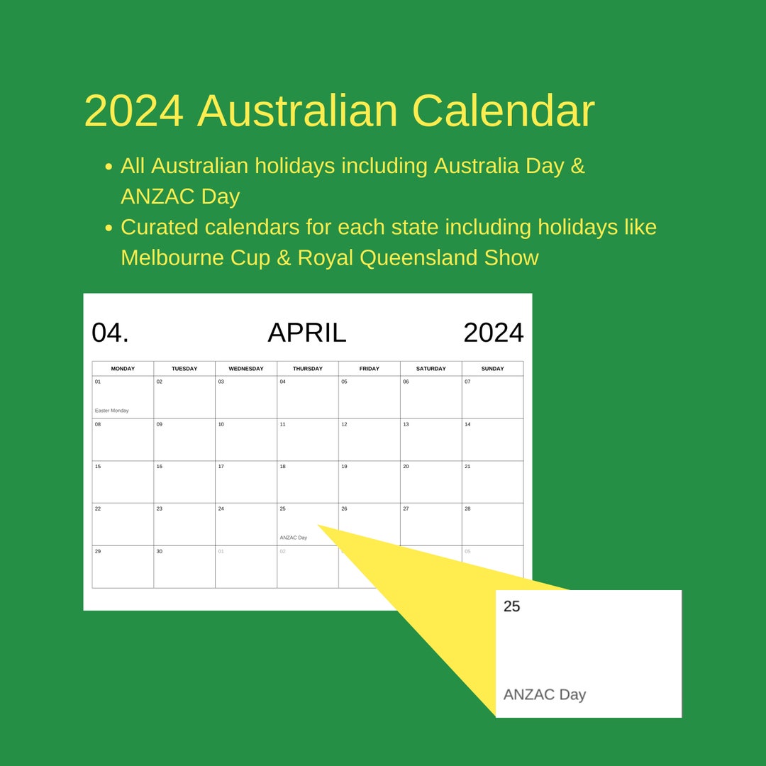 2024 Australian Calendar for Each State, Including National & State