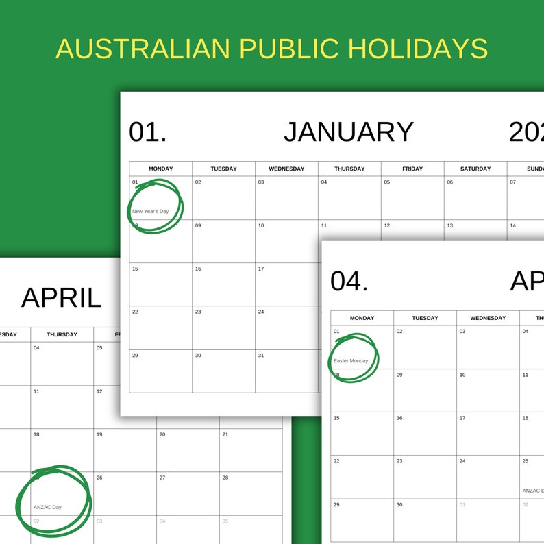 2024 Australian Calendar for Each State, Including National & State