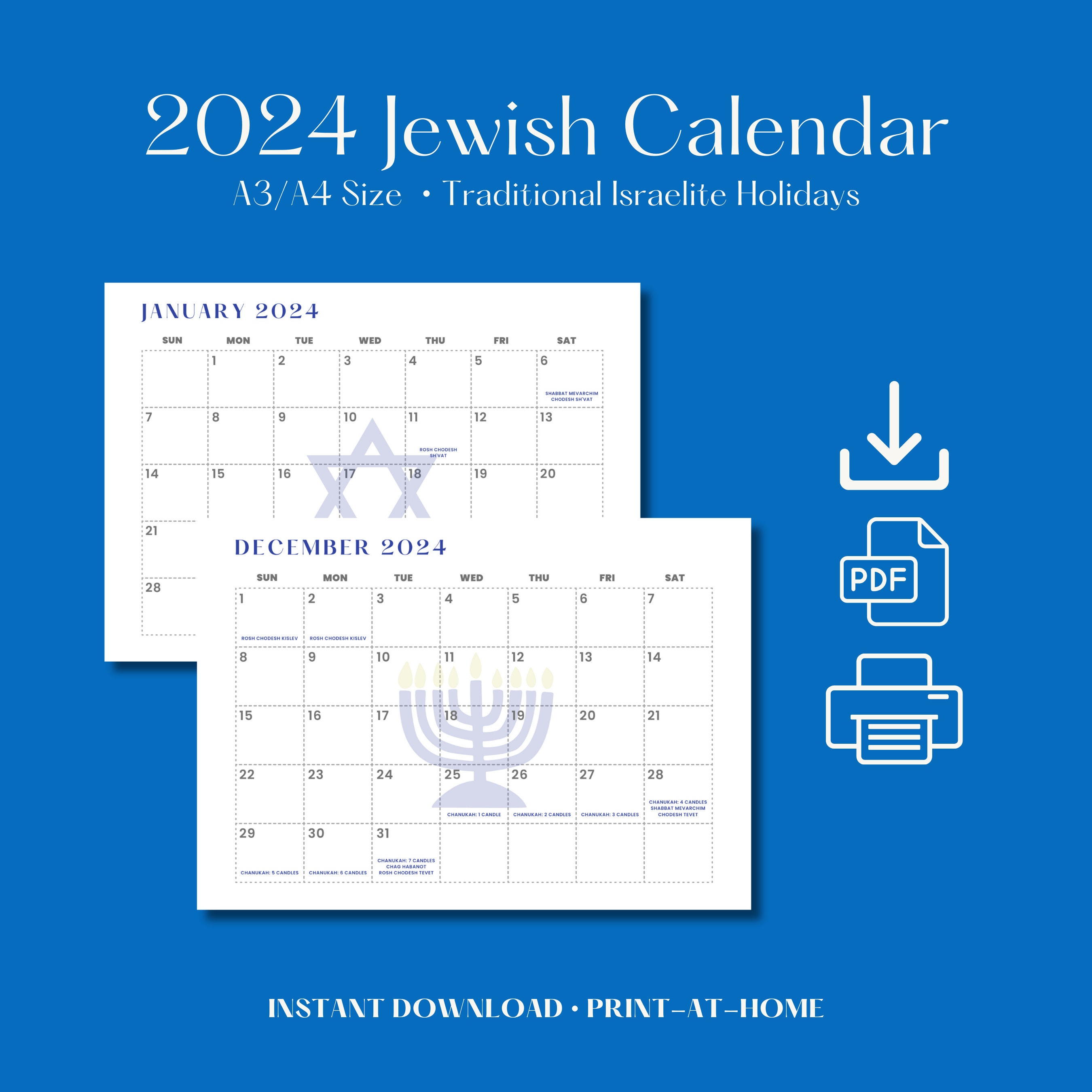 2024 Jewish Star of David Calendar 5784/5785 israelite Holidays