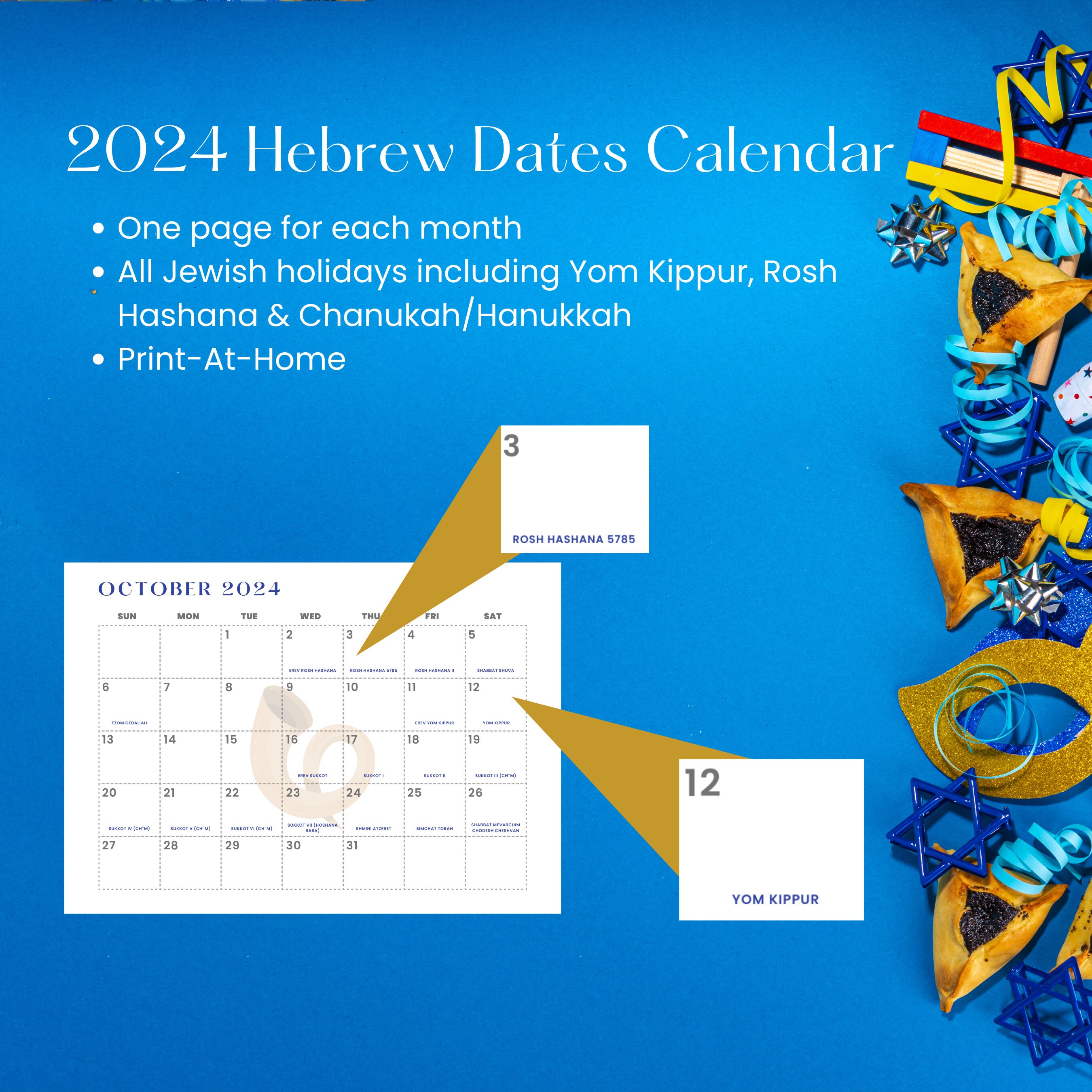 2024 Jewish Star of David Calendar 5784/5785 israelite Holidays