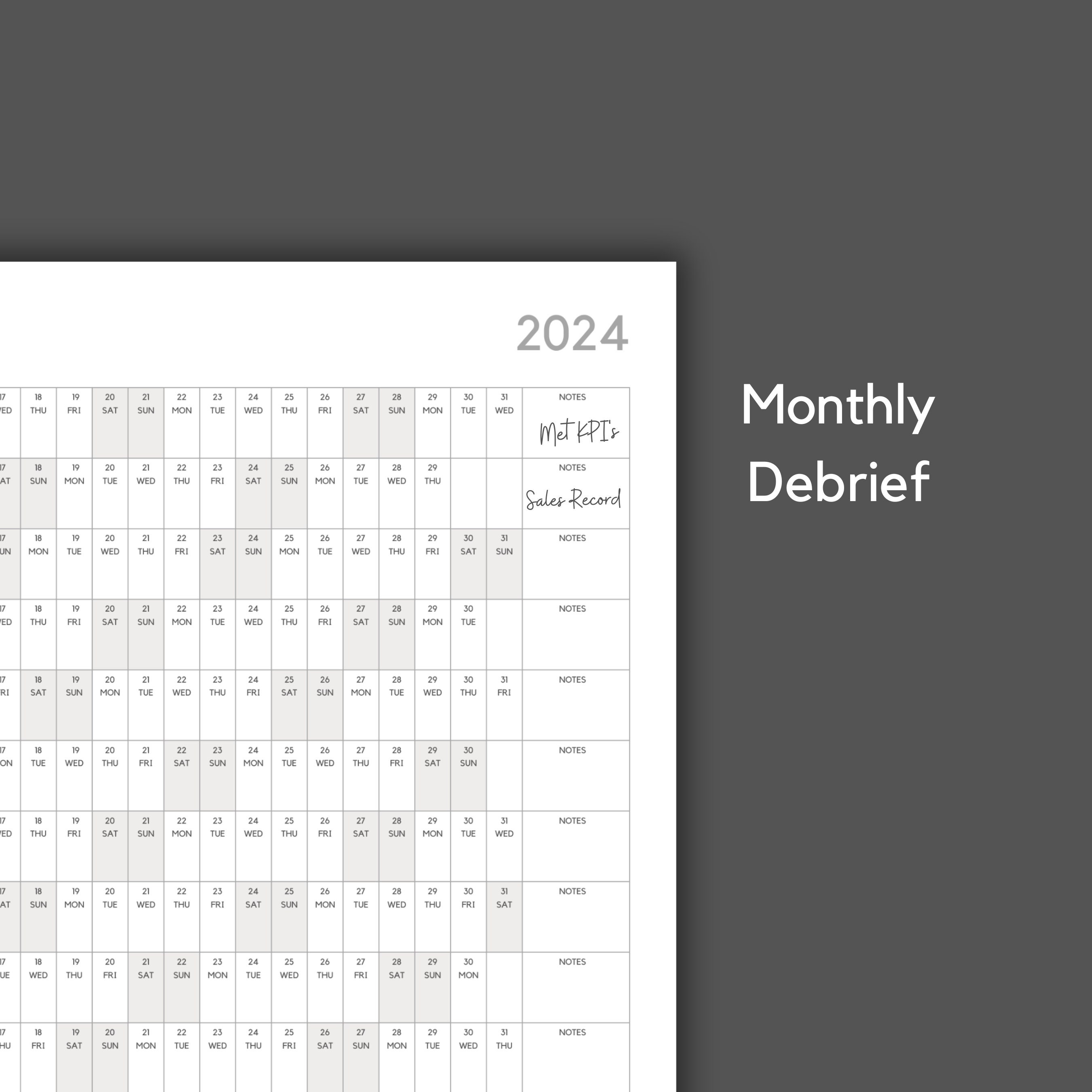 2024 annual work calendar extra large monochrome wall planner